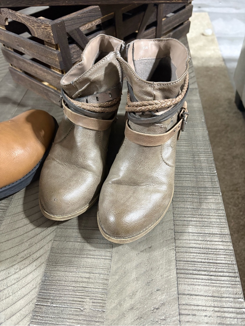 Women’s Ankle Boots in Taupe with Braided Strap
